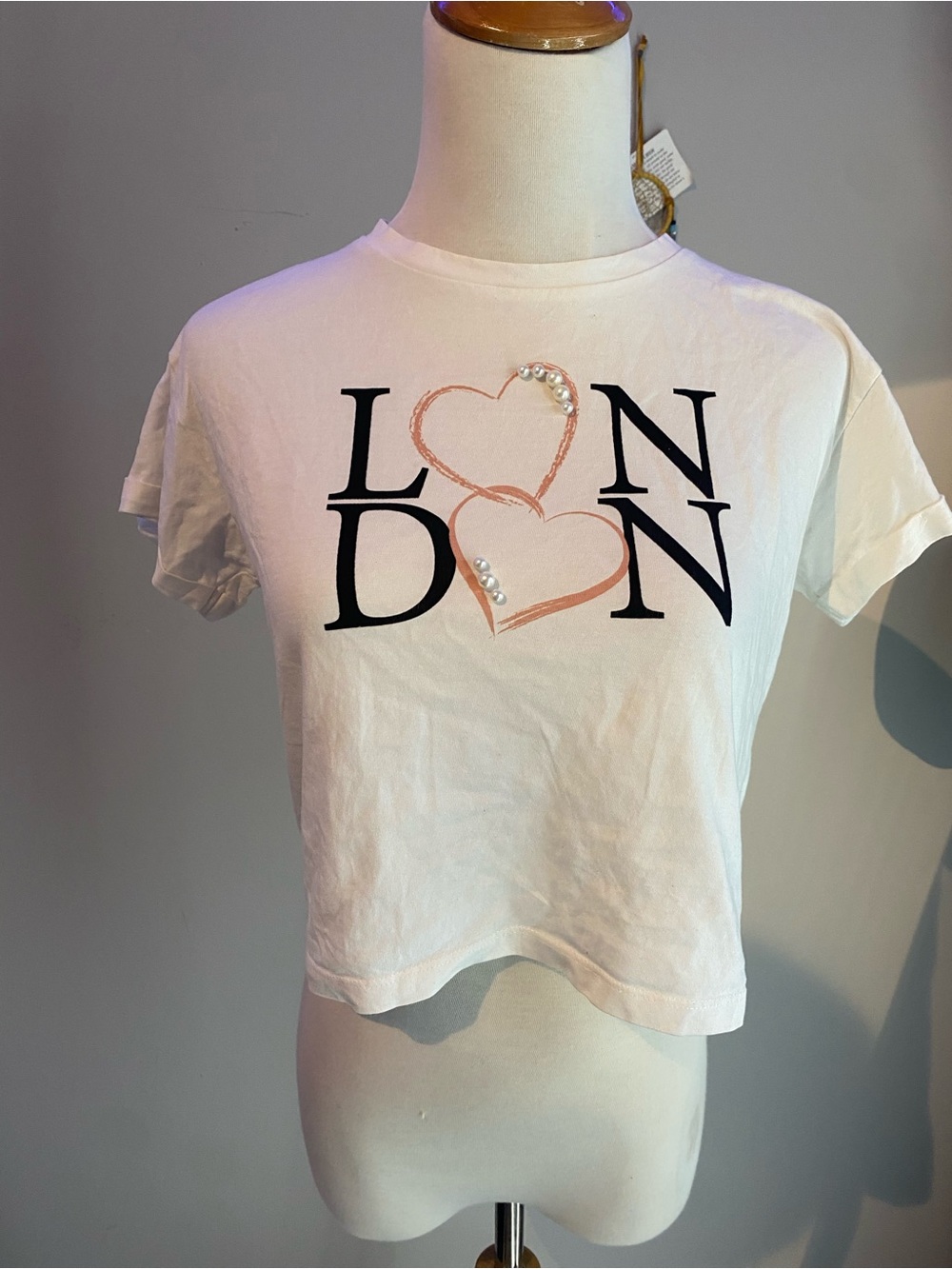 White "LONDON" Heart Graphic Crop Tee